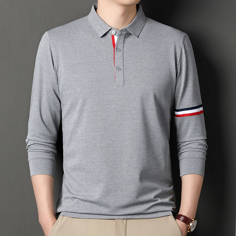 

Brand long sleeved men's polo shirt autumn new fashion Korean striped high-end design top-level silk breathable casual T-shirt