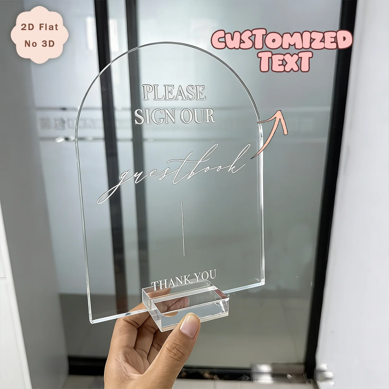 Custom Acrylic Wedding Guest Book Sign, Personalized Clear Welcome Sign with Stand, Arch Shape Table Decor for Wedding Reception