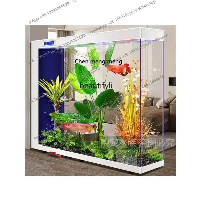 R cc182l New Fish Tank Super White Glass Living Room Floor without Base Subareas Screens Ecological Self-Circulation Aquarium