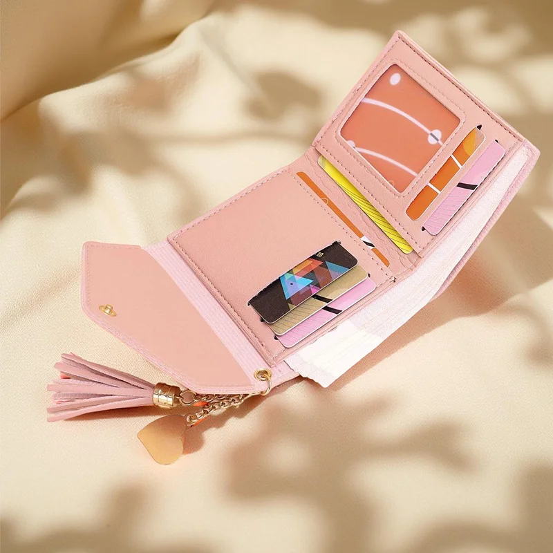 Hello Kitty Cute Tassel Short Wallet Faux Leather Multi-Functional Wallet, Short Wallet Coin Purse Flap Card Case Envelope Bag