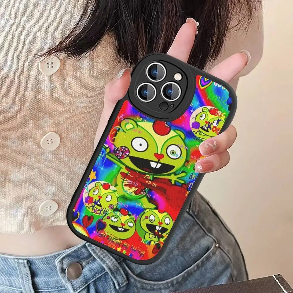 H-Happy Tree Friends Handyhülle für iPhone 16 15 14 13 12 11 Pro Max Plus Leder stoßfeste Abdeckung