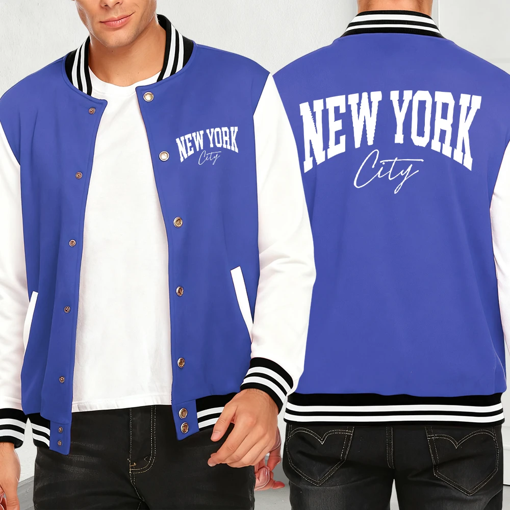 

Осенняя мужская одежда с буквенным принтом New York City, свободная уличная одежда, флисовый бейсбольный трикотаж с карманами, модное пальто в стиле хип-хоп