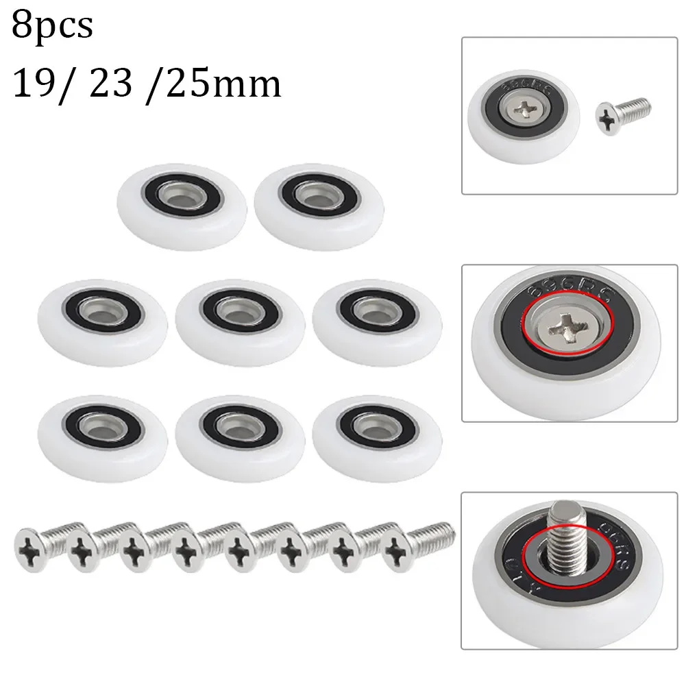 8Pcs Shower Glass Sliding Door Roller Replacement Shower Door Roller Runner Wheels 19/23/25mm Wheel Cabinet Pulley Hardware