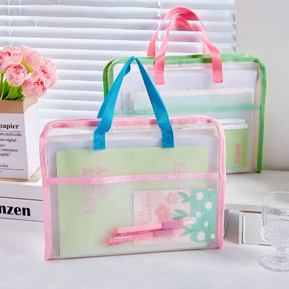 

Portable Candy Color A4 File Bag Large Capacity Mesh Stationery Storage Bag Transparent Document Bag Office School Supplies