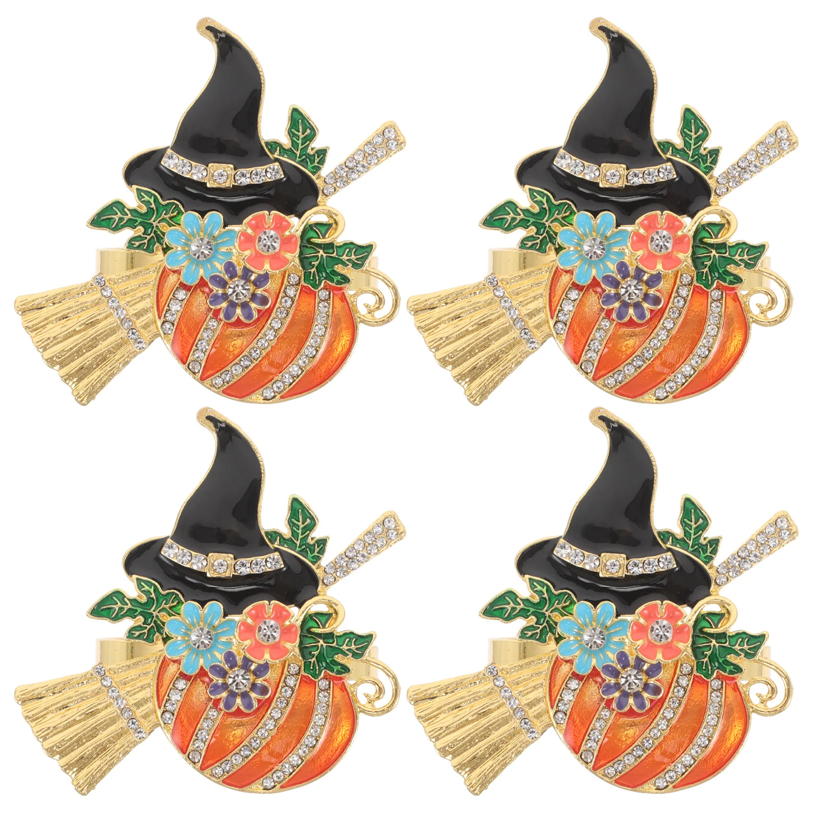 

4Pcs Halloween Pumpkin Napkin Rings Metal Rhinestone Serviette Holders Banquet Party Dining Table Decor Halloween Napkin Rings