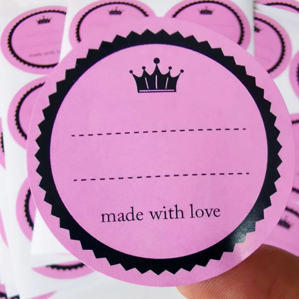 60 Stück rosa „Made with Love“-Aufkleber mit Linien zum Beschriften, 2 Zoll runde Etiketten für Gläser, Gewürze, Ölflaschen, Geschenkanhänger