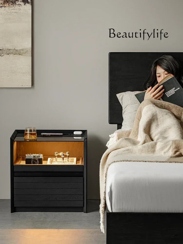Aa Italian Light Luxury Smart Bedside Table French Retro Domestic Bedroom Bedside Solid Wood Locker
