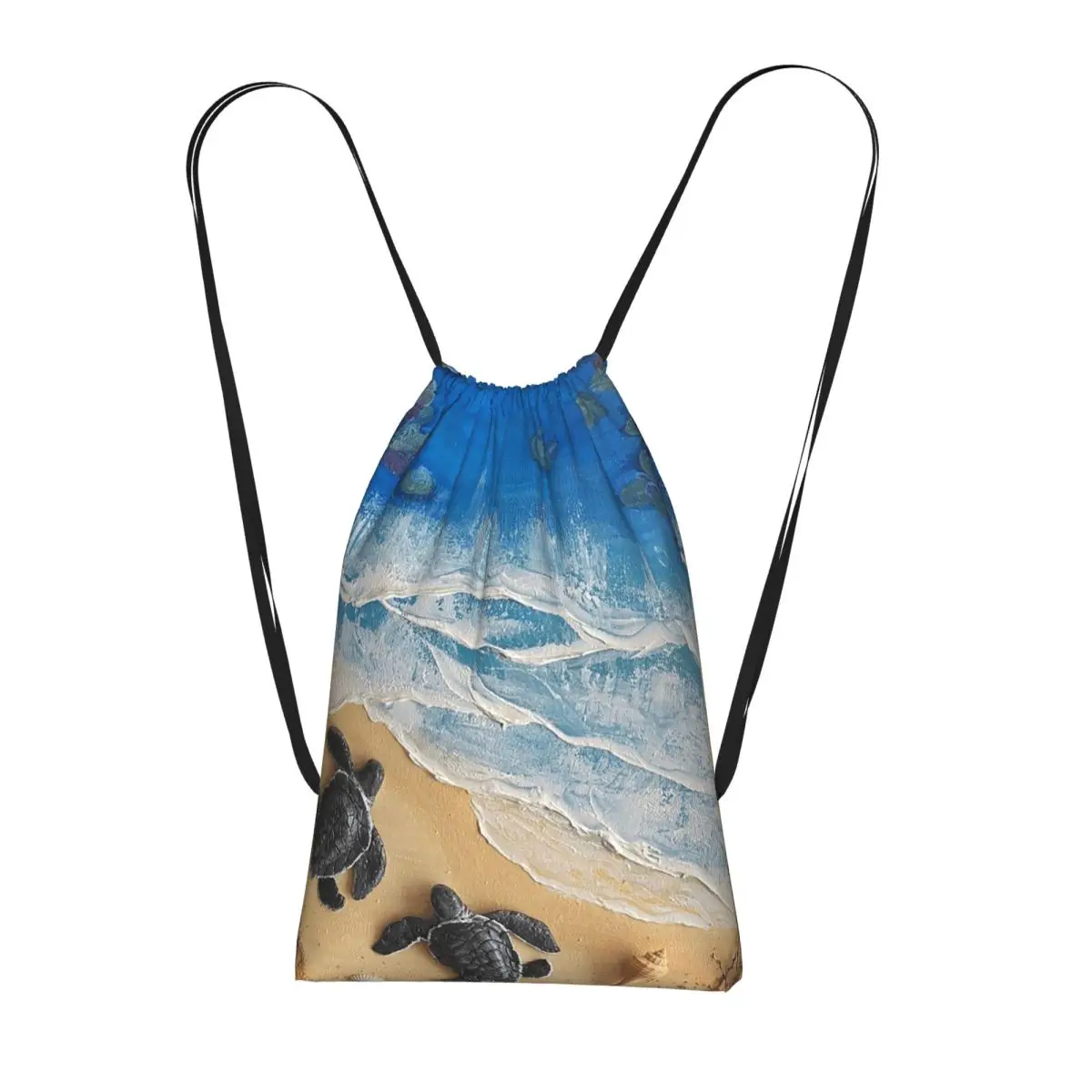 Sea Turtle On The Beach Backpacks Casual Drawstring Bundle Pocket Sports Bag Book Bags for Travel School