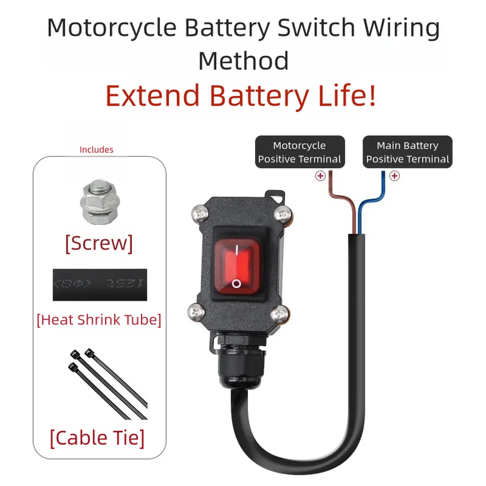 1pc Motorcycle Power Switch Battery Disconnect Switch 30/50/100cm 12/24V Waterproof Power CutOff Isolator Heavy Duty Kill Switch