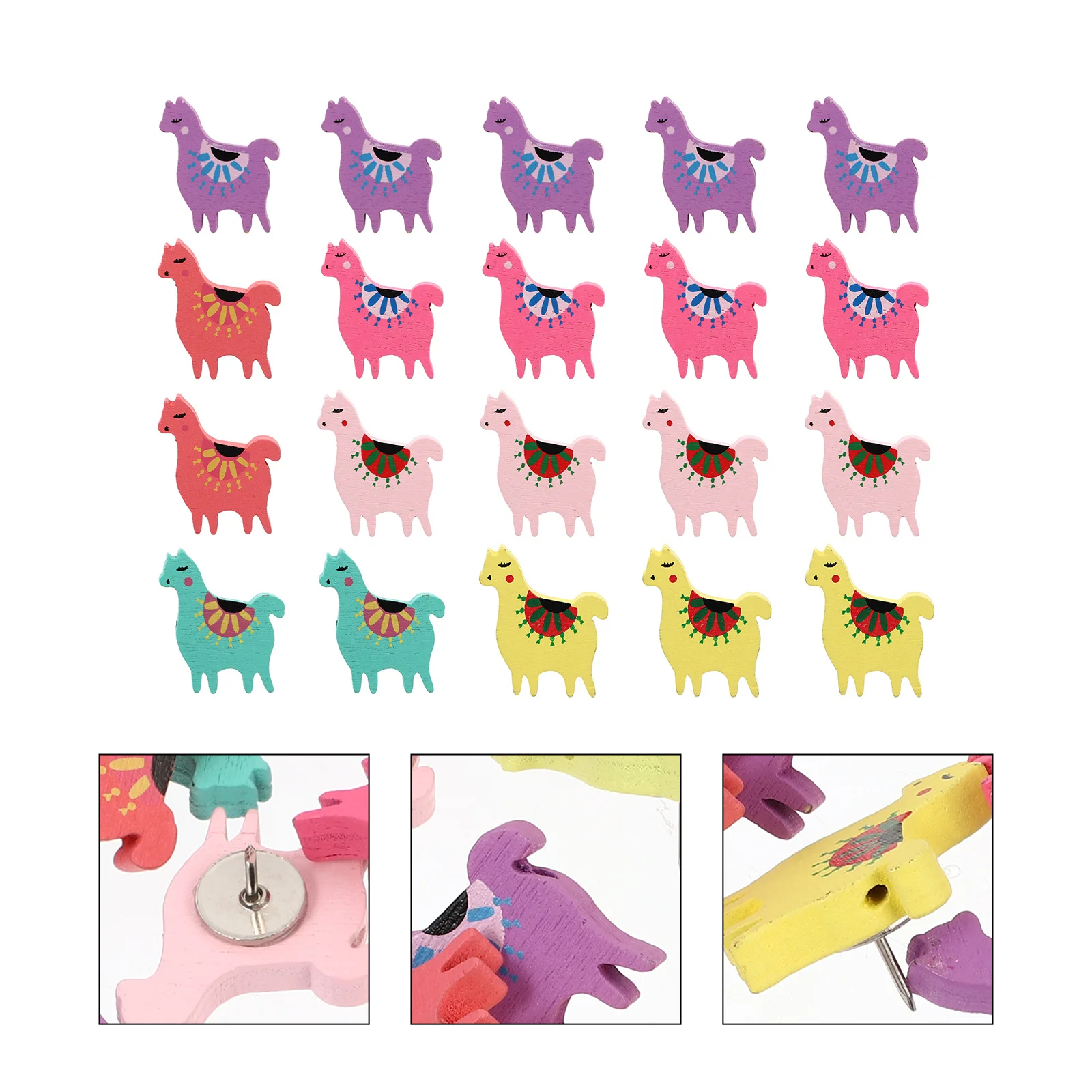 Punaises en forme d'alpaga, 20 pièces, punaises décoratives en bois pour tableaux d'affichage, marquage de carte, affiche suspendue, fournitures scolaires et de bureau