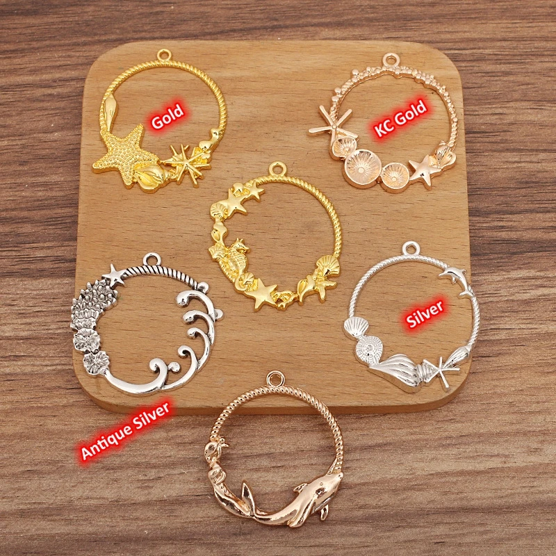 BoYuTe (50 Pieces/Lot) Alloy Starfish Seashell Coral Dolphin Pendant Bezel Handmade Diy Jewelry Accessories