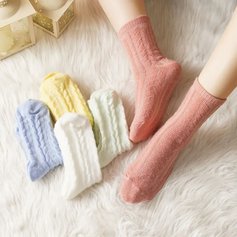 New Autumn Girls Mid-Tube Socks Twist Pattern Macaron Color Series Casual Socks Sweet And Cute Skin-Friendly Children's Socks