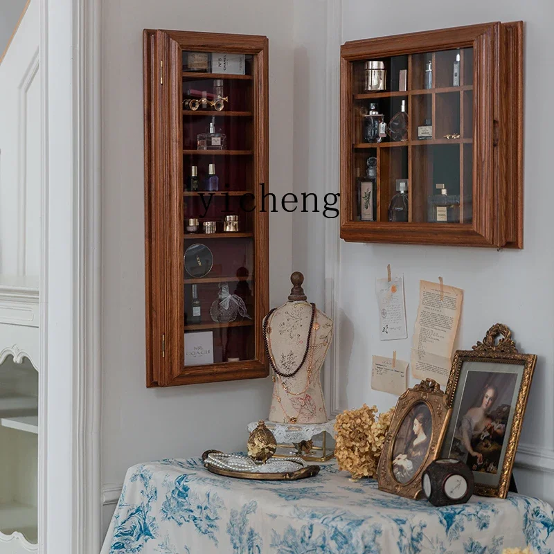 ZWS. Solid wood retro wall storage display rack perfume figure display cabinet wall hanging