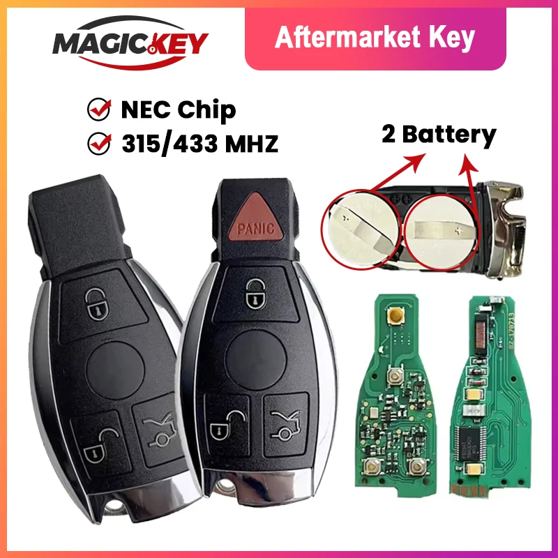 

Пульт дистанционного управления MAGICKEY NEC Chip для автомобилей Mercedes Benz C, E, S Class, CLS, W204, W202, W212, W211, W203, 315/433 МГц, 3/4 кнопки, 2 батареи