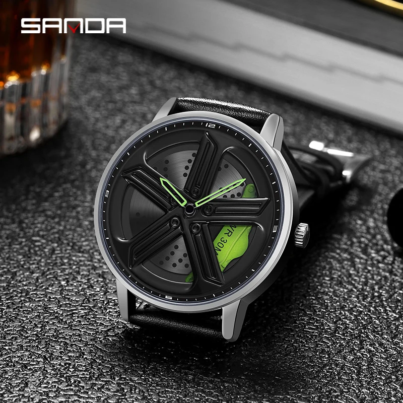 SANDA 1106 2023 Relógio Unique Sport Rim Hub Watch Fashion Men's Luxury Car Design Watches Quartz Waterproof Wheel Wristwatches