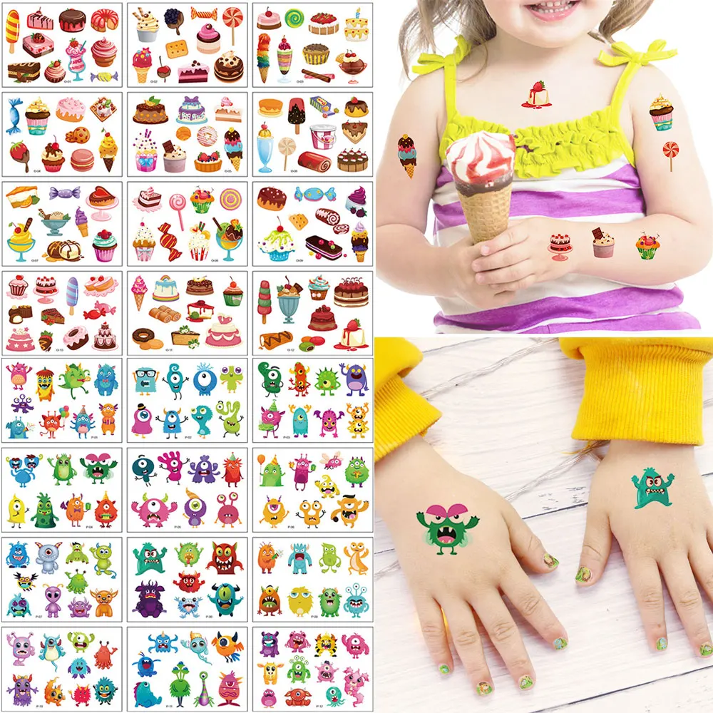 

12pcs Little Monster Cartoon Tattoo Stickers Dessert Cake Temporary Tattoos for Kids Hand Body Birthday Party