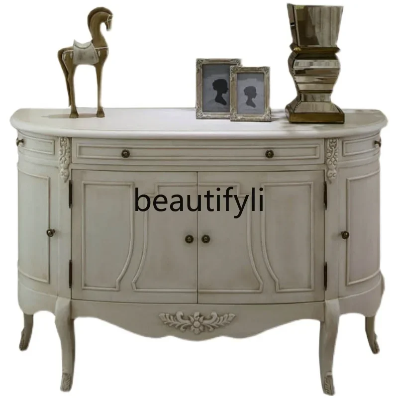 

French American light luxury entrance locker Semicircular solid wood shoe cabinet Light luxury decorative cabinet