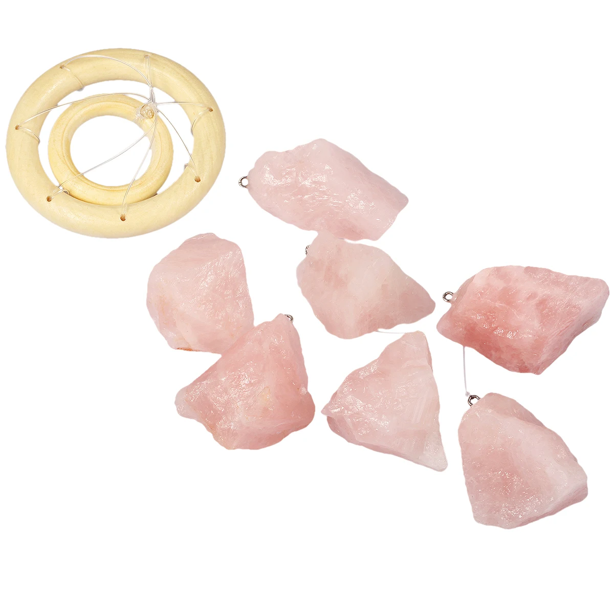 Natural Rose Quartz Rough Stone Reiki Wind Chimes Hearling Wall Hanging Ornaments Home Decoration Living Room Decor Lucky Gift