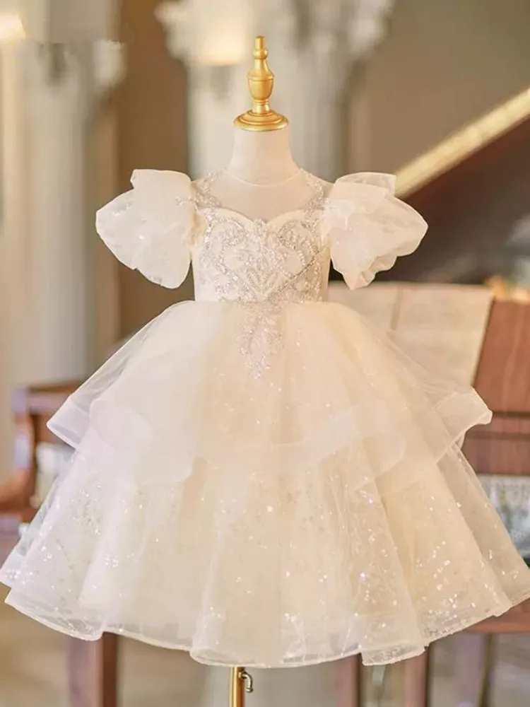 New Children\'s Host Catwalk Princess Evening Gown Wedding Birthday Baptism Party Flower Girl Dresses A4133 Vestidos