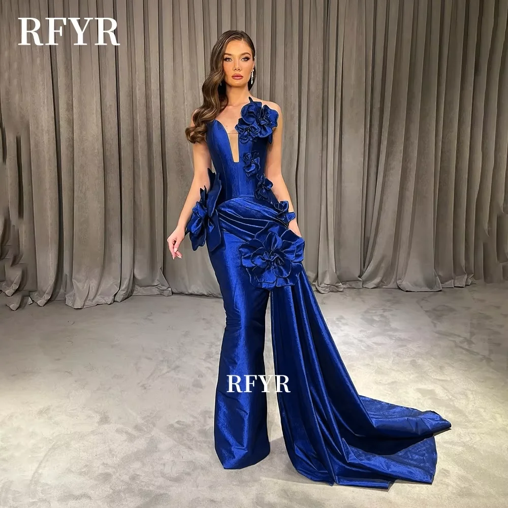 RFYR Mermaid Party Dress 3D Flowers Prom Dress with Detachable Train Evening Gown for Arabic Women مناسبة رسمية C image 2