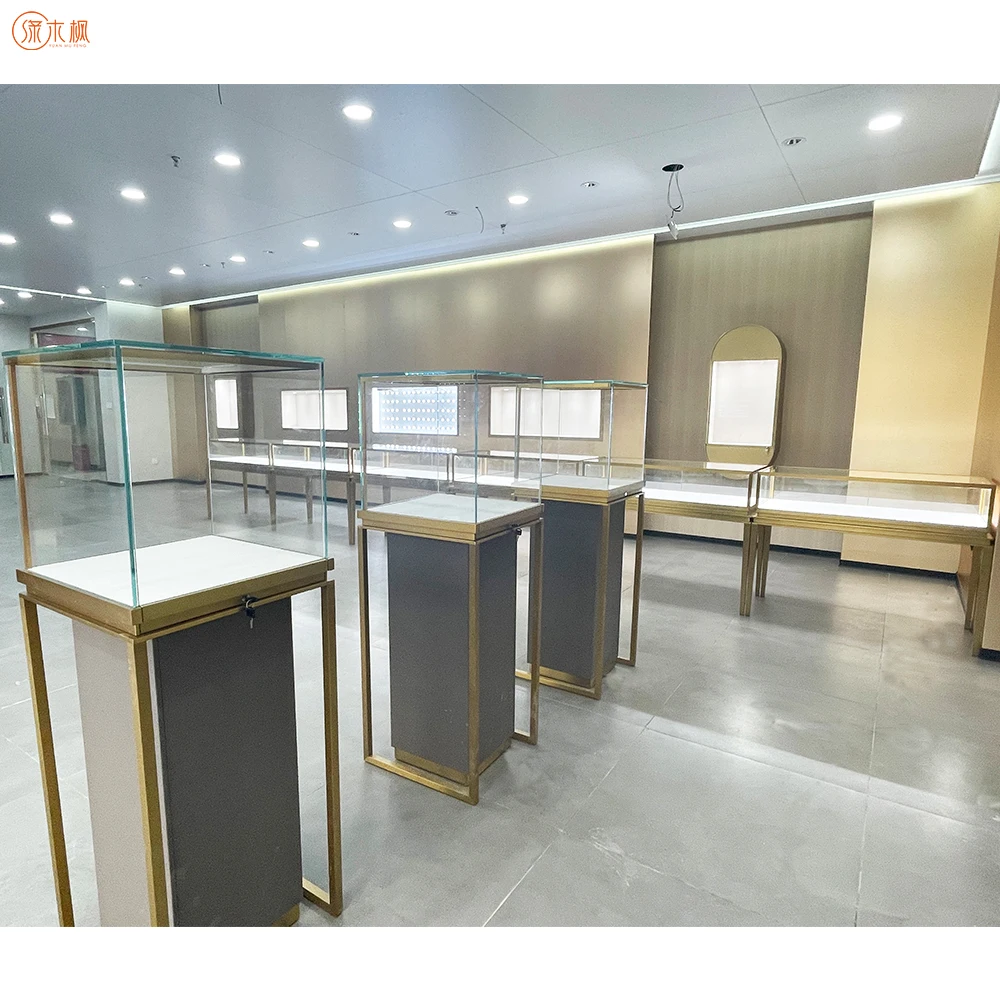 Antique Copper Color Without Fingerprints Plating Jewellery Showcase Custom Counter Design for Jewellery Shop