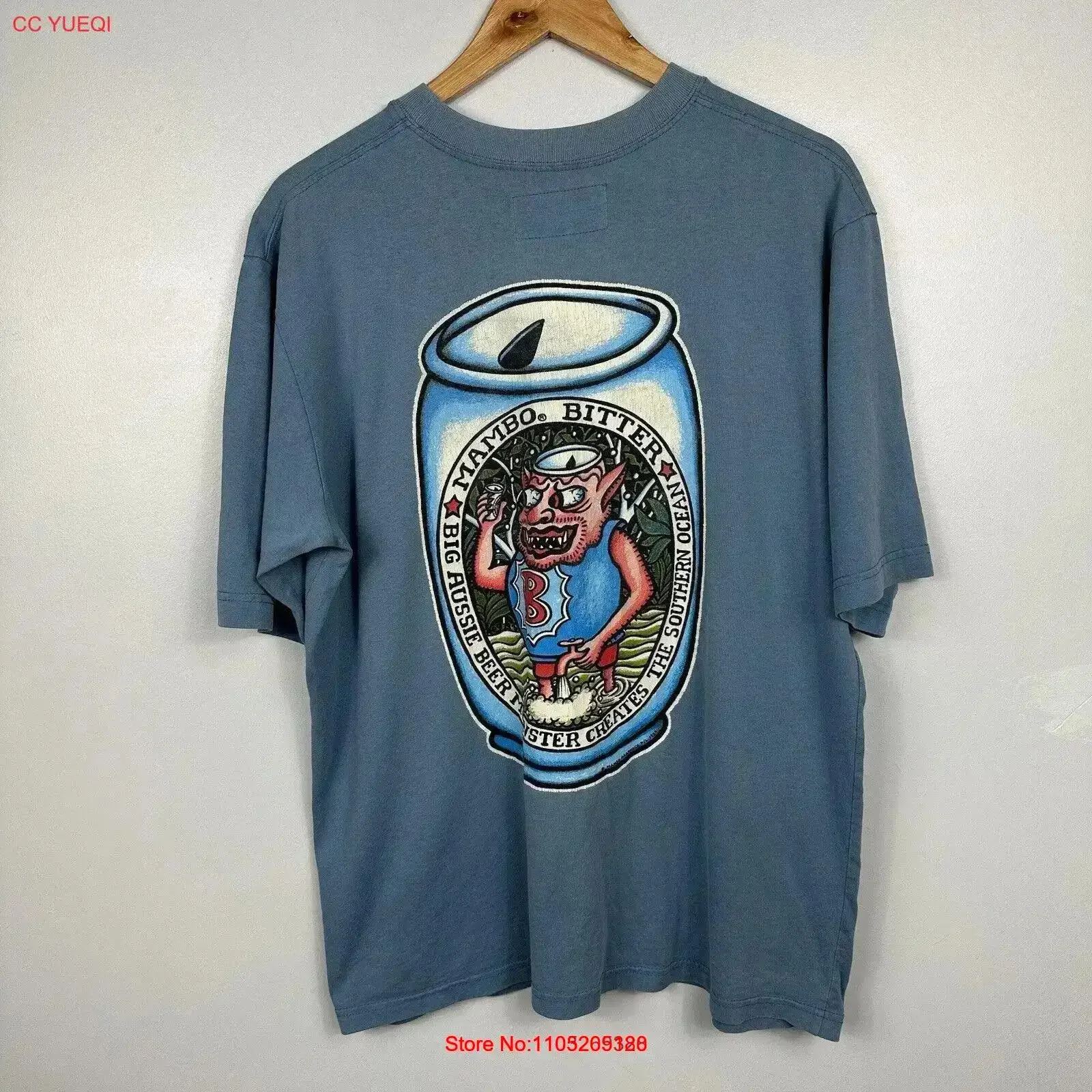 

Vintage Mambo T Shirt 1999 Beer Blue Surfwear Size Mens Small Washed homme Casual fashion streetwear Comfortable vintage
