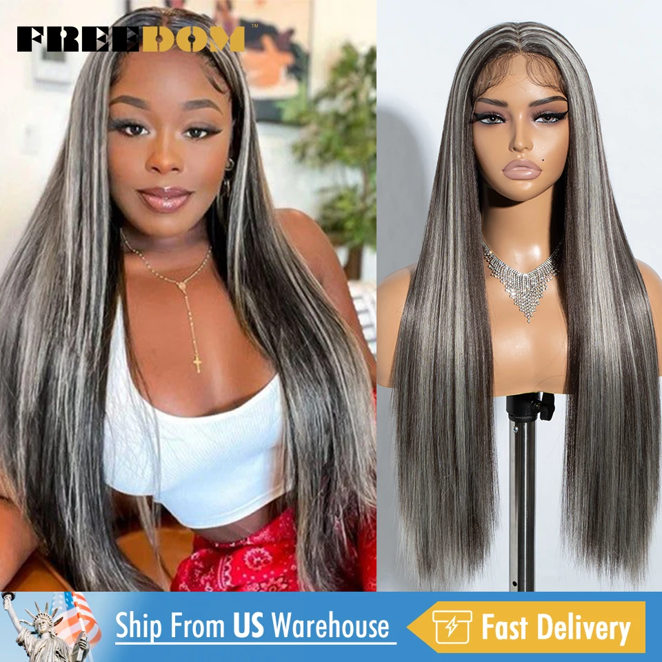 

FREEDOM Synthetic Lace Front Wigs For Black Women Straight Wig With Baby Hair 30 inch Blonde Blue Piano Color Cosplay Wigs