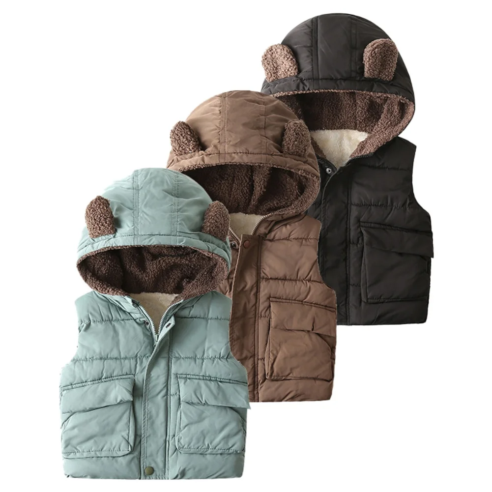 

Cartoon Kids Winter Vests Hooded Warm Baby Boy Vest Cotton Padded Jacket Sleeveless Toddler Girls Autumn Waistcoat Vest 1-7Y