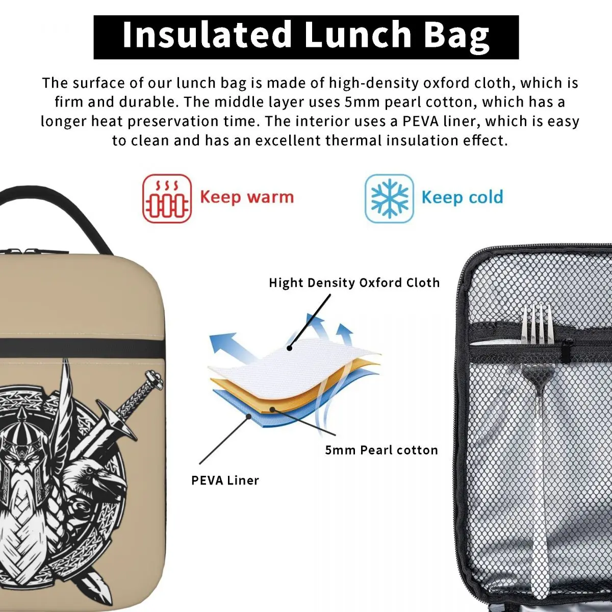 Odin Vikings Viking Legend Insulated Lunch Bag for Women Children Portable Food Boxes Thermal Lunch Box Tote