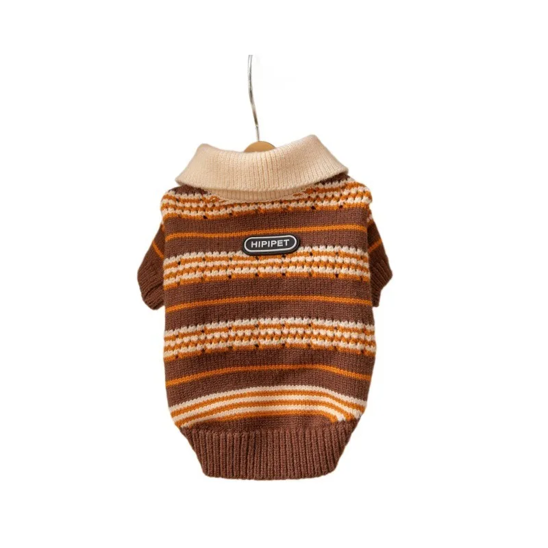 

Striped Knit Dog Jumper With Shirt Collar Autumn Winter Warm Soft Two Leg Pullover For Small Dogs Bichon Poodle Teddy Chihuahuas