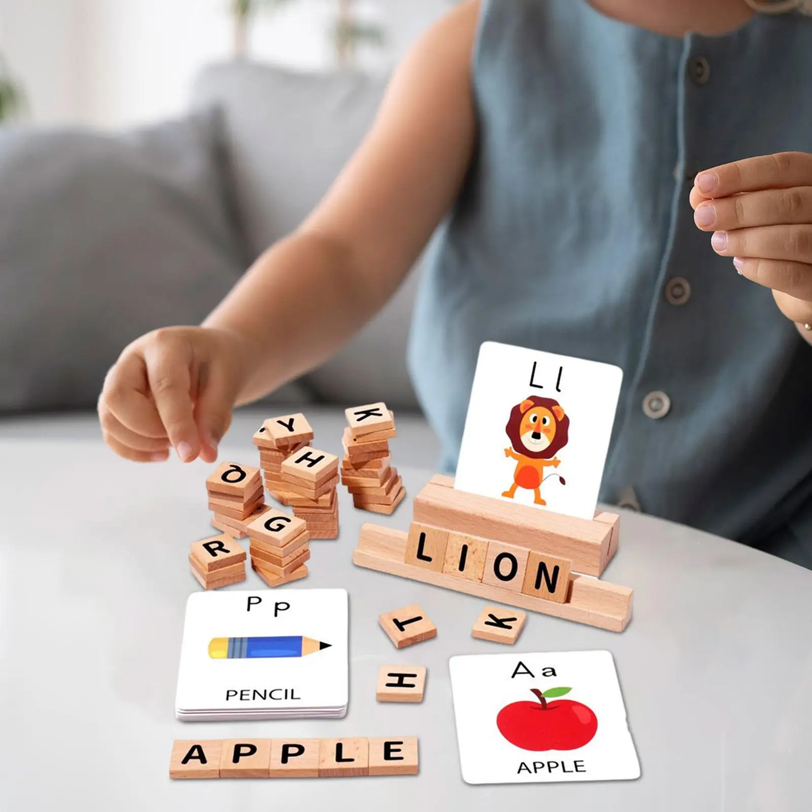 

Wooden Block Alphabet Words with Flash Cards Words for Toddler Children Kids