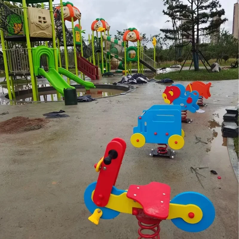 Outdoor Double Seesaw Rocking Horse with Spring and Music for Kids Playground Amusement Park Equipment Children Outdoor Play