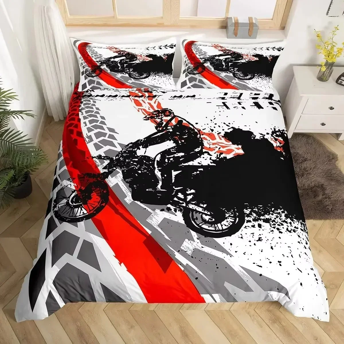 

New 3D Print Dirt Bike Bedding Set For Bedroom Soft Modern Bedspreads Comefortable Kids Duvet Cover Quilt Cover And Pillowcase