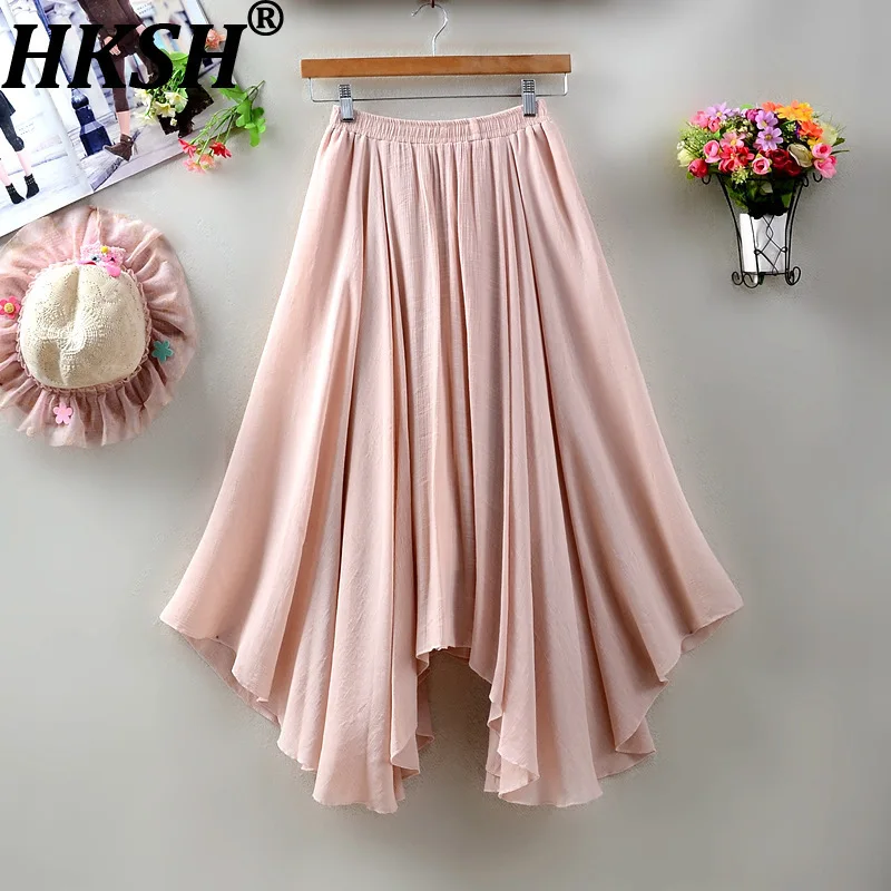 

HKSH Spring Summer New Women's Tide Elegant Korean Stylish Cotton Linen Asymmetric Versatile Tide Fishtail Skirt Chic Ins HK8248