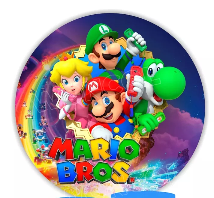 Fondo redondo de Super Mario Bros, fondo de princesa melocotón, cubierta de cilindro de Mario Luigi, decoración de cumpleaños para niño, accesorio para fotografía
