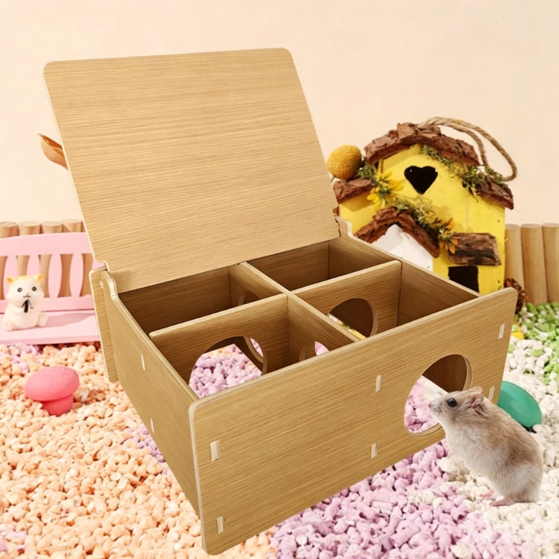 Wooden Hamster Hideout Tunnel Gnaw-proof Golden Landscaping Hamsters House Large Space Hamster Nest Small Animal Habitat Cottage