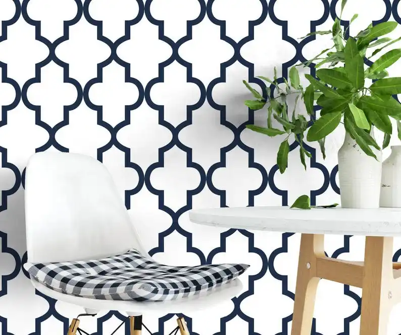 Blue Moroccan Pattern - Trellis Wallpaper - Removable Wallpaper - Colorful - Temporary Wallpaper - Self Adhesive Fabric - SKU:BM