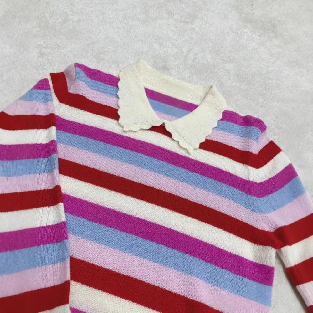 Wool Blend GA....Letter Logo  Sweater Jumper For Women Rainbow Striped Patchwork Pullovers Tops Clothes