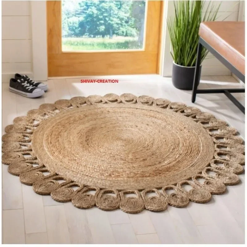 

Rug 100% Natural Jute Handmade Braided Style Rug Reversible Rustic Look Area Rug