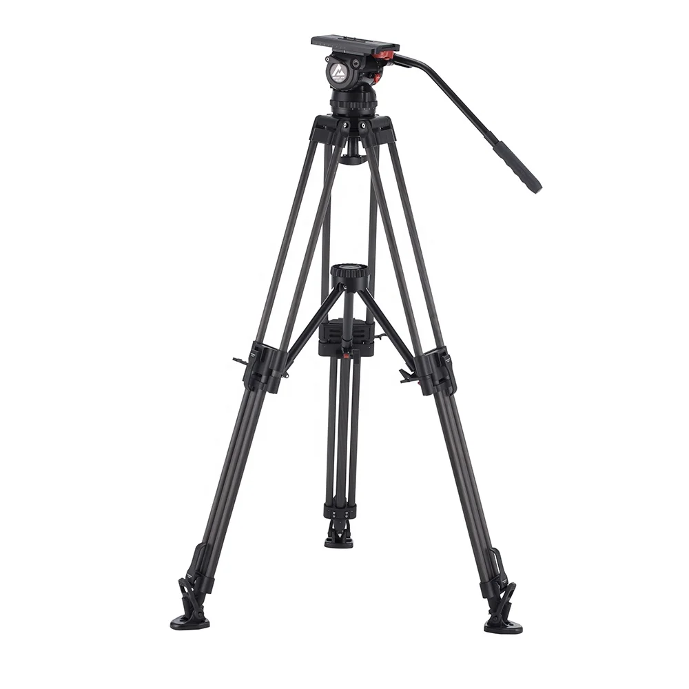 MagicLine Camcorder Tripod Carbon Fiber Broadcast Cameras Tripod System With 100mm Bowl Fluid Head & Mid-Level Spreader