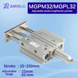 MGPL MGPM32 MGPL32 -25Z~250Z StrokThree-axisthin Rod Cylinder Compact guide Stable pneumatic Adjustable stroke cylinder-25-50
