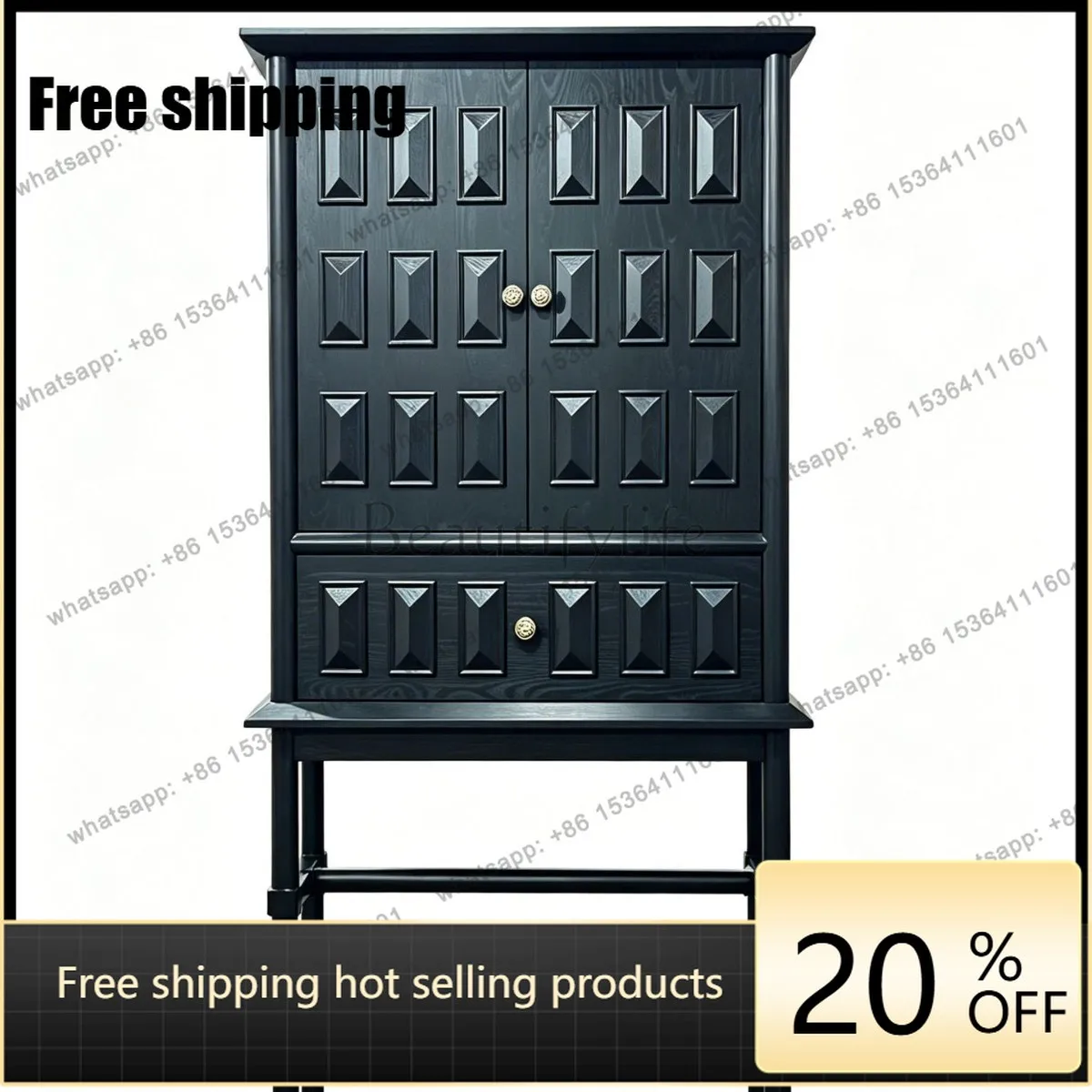 Factory Direct Sales French vintage solid wood sideboard, natural wood-style storage cabinet