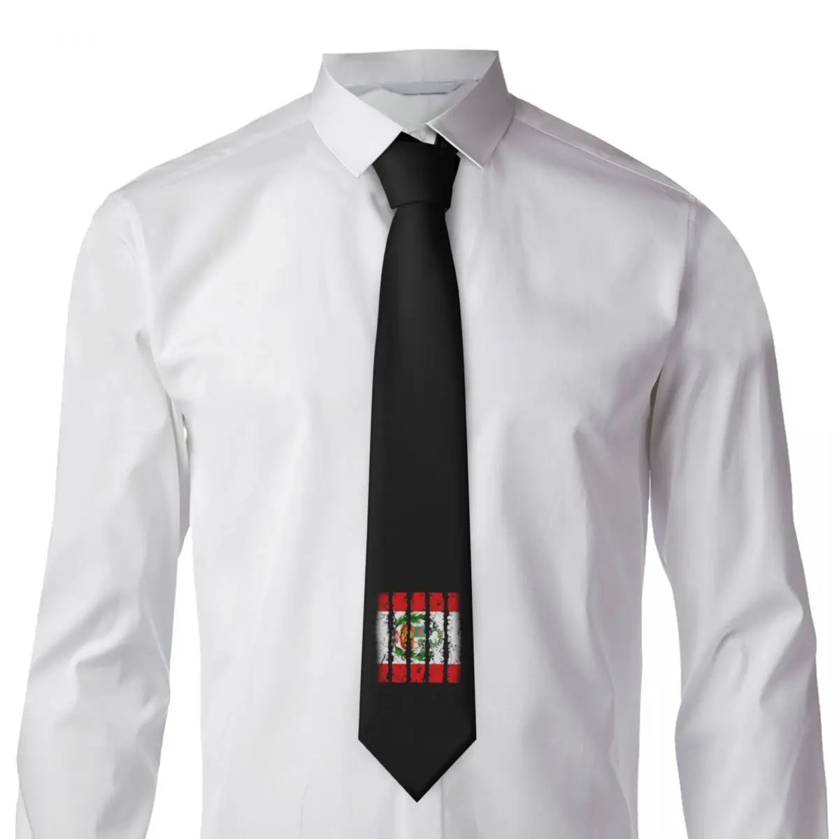 Peru Shield Type Flag Necktie for Men Silk Polyester 8 cm Neck Ties Wedding Business Tie Classic Gravatas