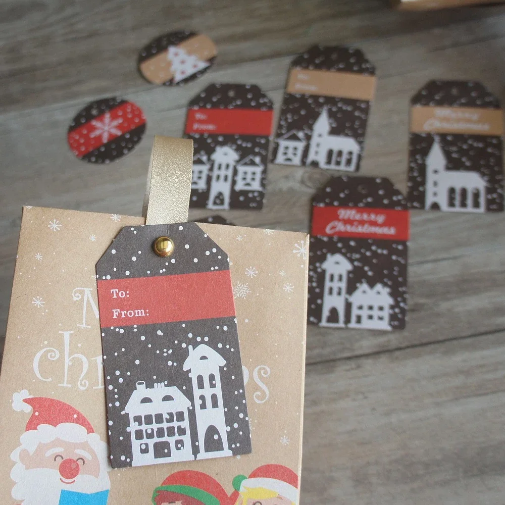 

50pcs Snowy Christmas Eve Design Paper Gift Tags Labels Party Gift Packaging Decoration Scrapbooking DIY