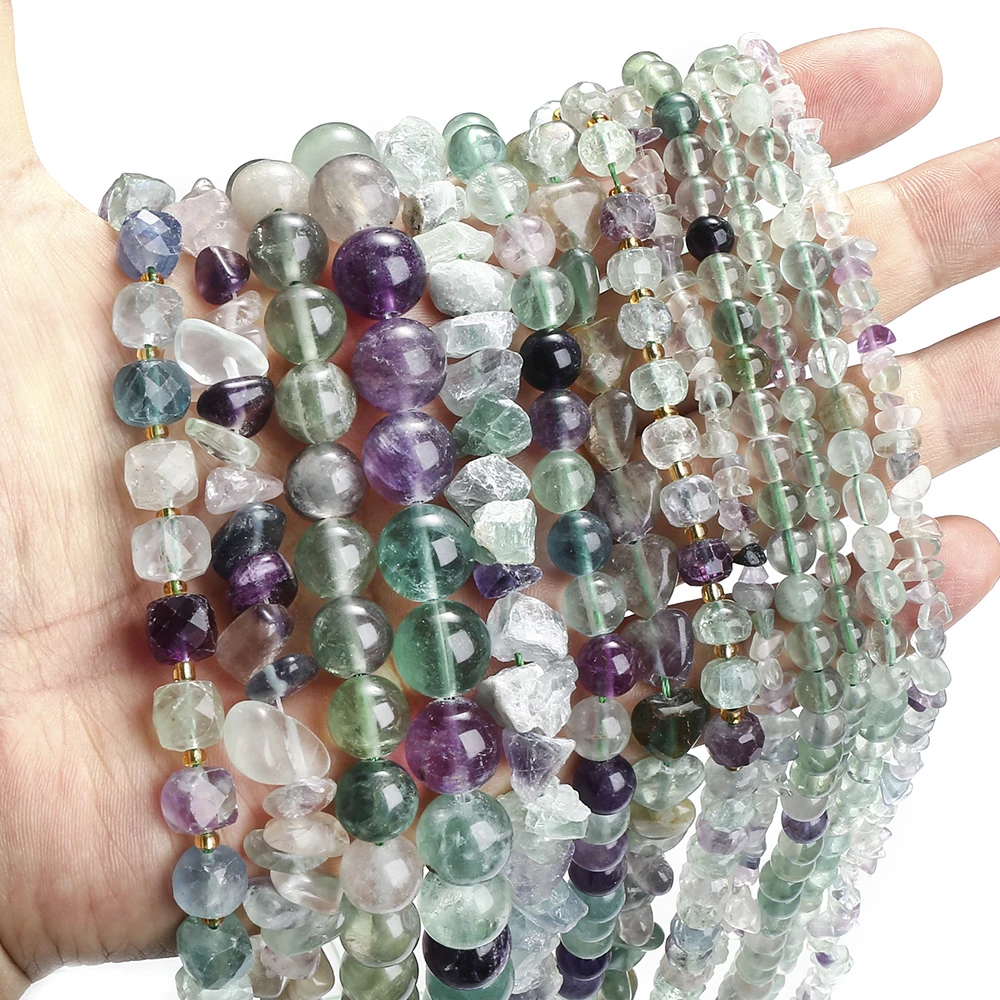 Natural Stone Green Fluorite Irregular Faceted Round Loose Spacer Beads For Jewelry DIY Bracelet Necklace Making Accessories 15\