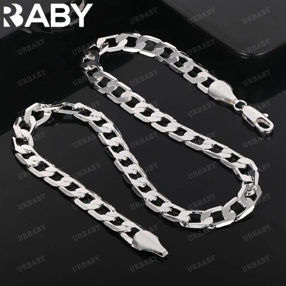 

URBABY стерлингового серебра 925 пробы 40-75 см 10 мм цепочка ожерелье для женщин и мужчин подарок на годовщину популярные дикие модные романтические украшения