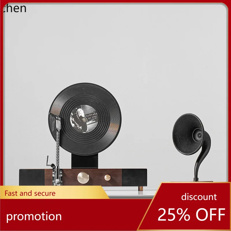 

CZ Creative Retro Vintage Speaker Record Player Model Bedroom Music Bar Niche Phonograph Soft Decoration Ornament
