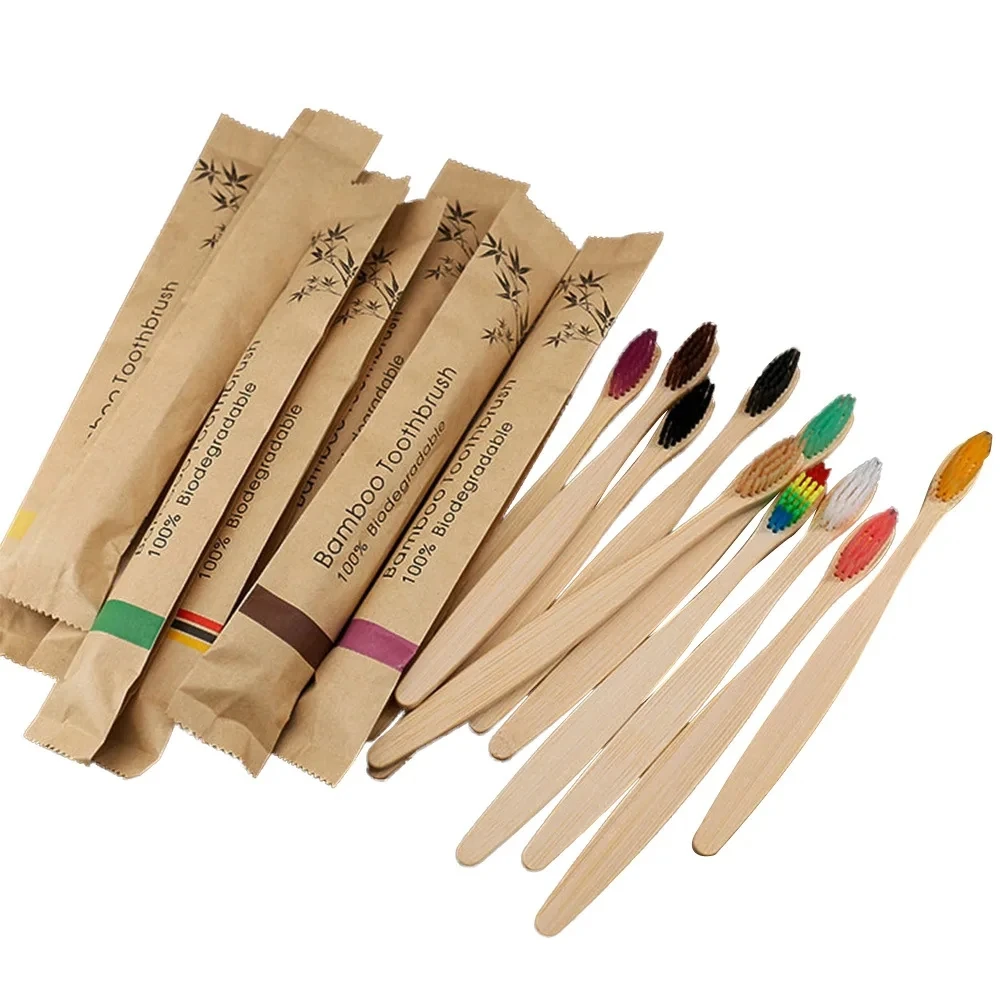 10pcs Bamboo Toothbrushes Soft Bristles Toothbrush Eco Friendly Biodegradable Wooden Handle Teeth Brush