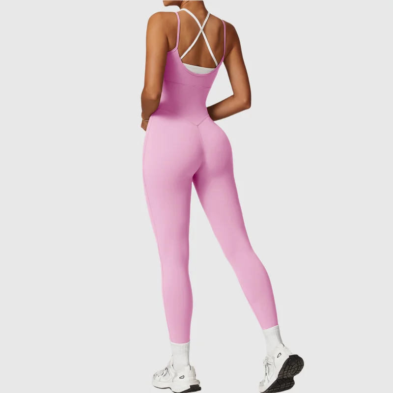 Backless Color-blocking Suspenders Yoga Jumpsuit Legging Bra Set Women for Gym Sportswear Fitness One Piece Sport Workout Suit