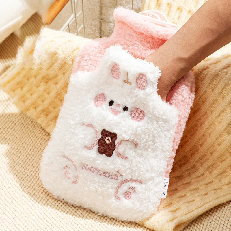 500ml Cartoon Plush Rabbit Bear Hot Water Bottle Water Filling Velvet Small Portable Student Hand Warmer Cute Warm Water Bag